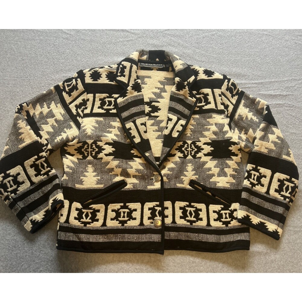 New Identity Womens Jacket M Crop Western Aztec Country Tapestry Cowgirl Blazer